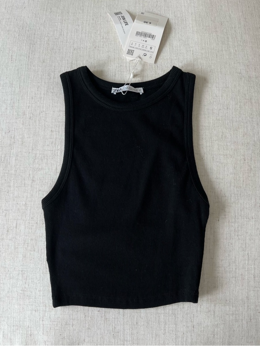 Zara Black Ribbed Cropped Tank